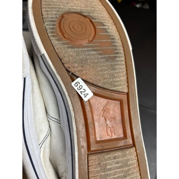 Polo Ralph Lauren Vaughn 9.5D Mens Casual Lace-Up Canvas Sneakers White & Tan Le - Picture 2 of 10